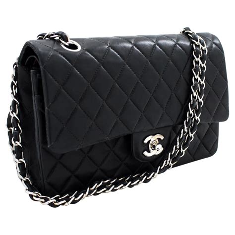 black chanel bag silver chain|Chanel quilted black handbag.